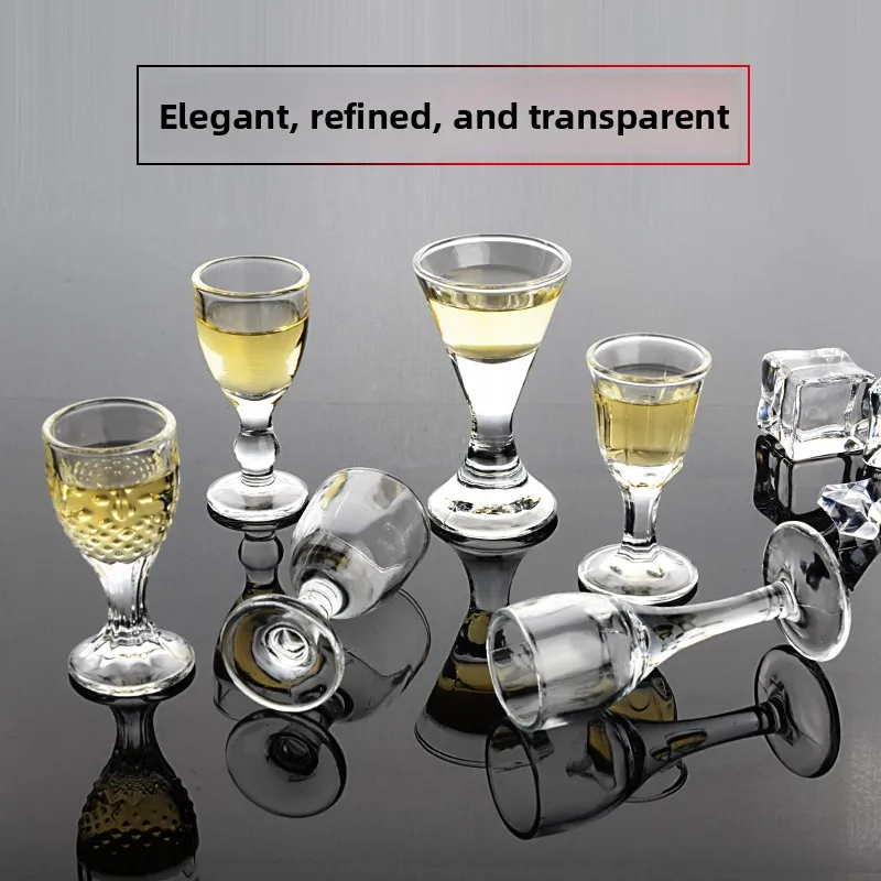 Small Chinese Style Glass White Wine Cup Set High Foot 6 Pieces Creative Home Use Bullet Cup Drinking Glass Tasting Glass