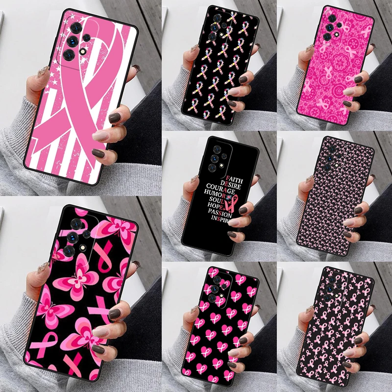 Girl Breast Cancer Pink Ribbon Phone Case For Samsung Galaxy S23 S21 S20 FE S24 S22 Ultra Note20 S10 S9 Plus A40 A52 A12 A13 A53