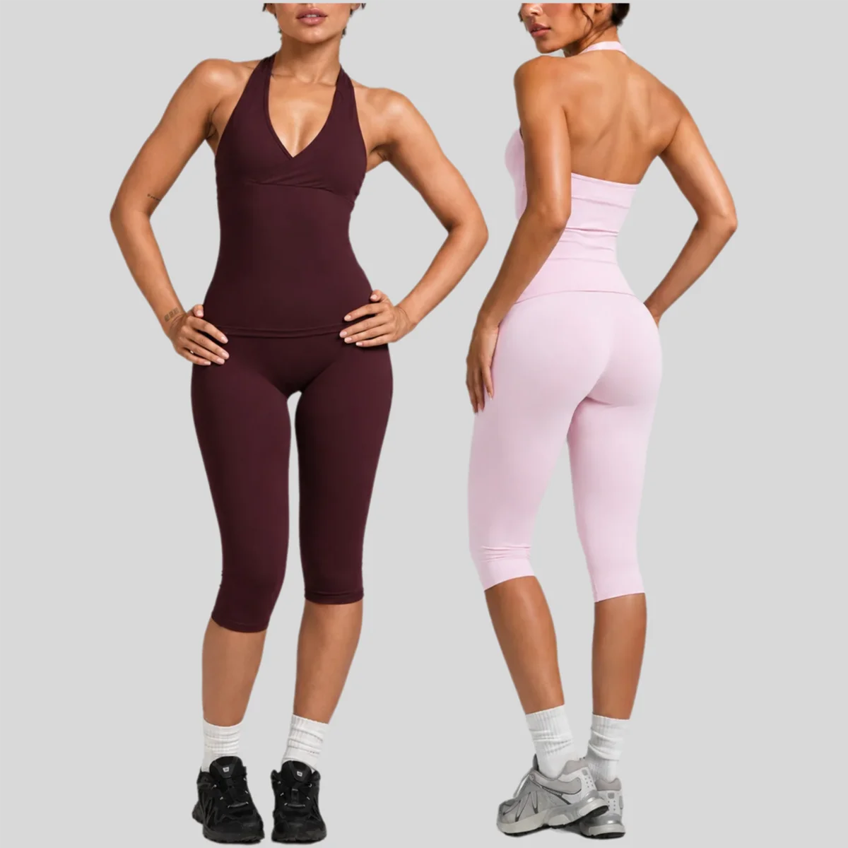 Backless Sports Bra Set Women Yoga Hollow Out Crop Top High Waist Leggings Gym Workout Running Tracksuit