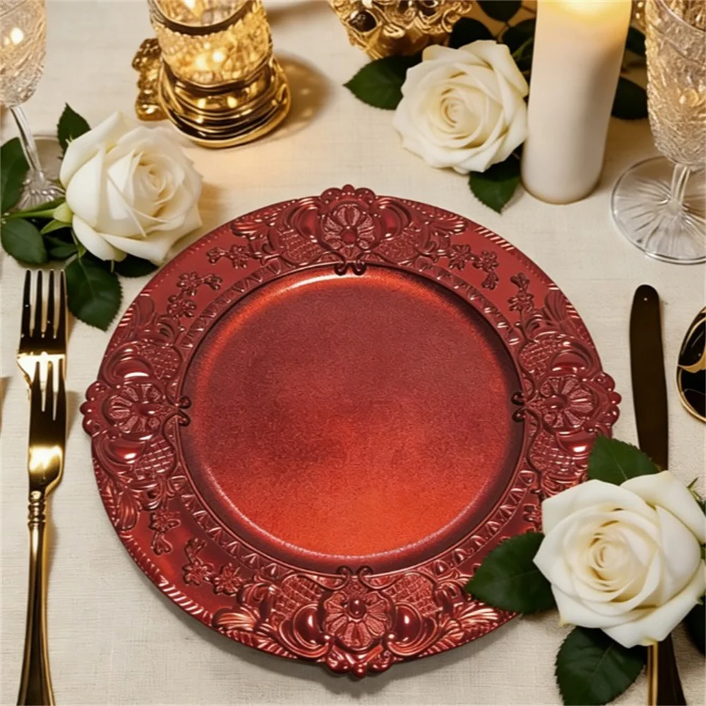 European Vintage round Charger Plates Decorative Table Mats for Christmas Party Restaurant Dining Table Accessories
