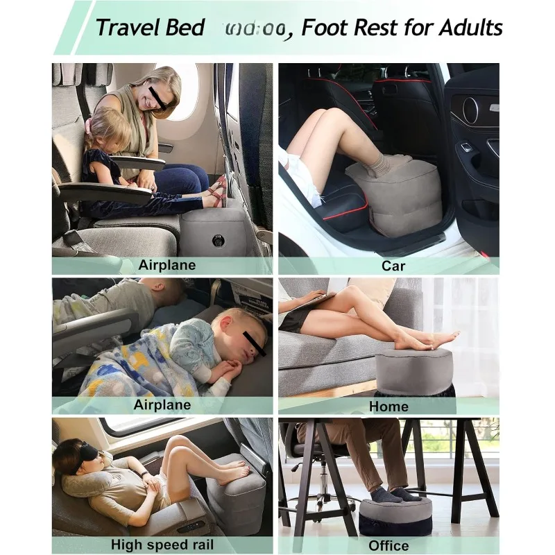 Inflatable Foot Rest Pillow,Adjustable 3 Layers Height Leg Rest Pillow, Airplane Travel Essentials for Airplane, Office, Home