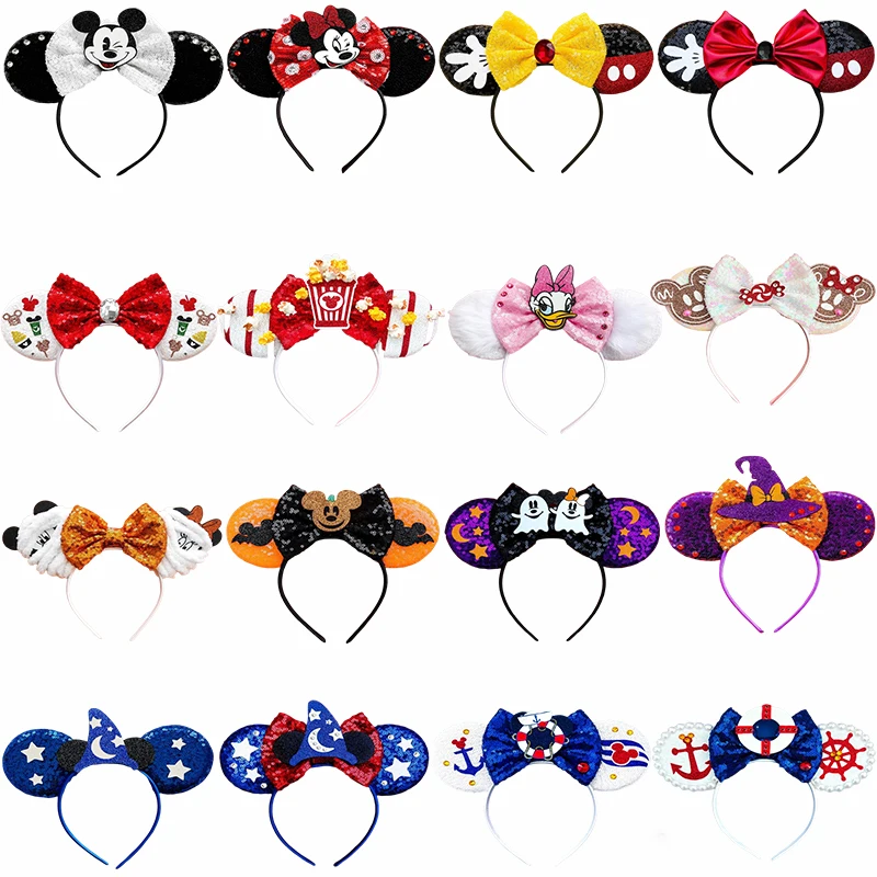 

Cute Mickey Ears Headbands Girl Minnie Mouse Hairband For Kids Disney Hair Accessories Women Sequins Bow Headwear Festival Party