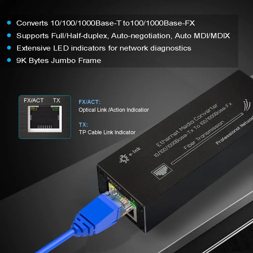 Micro Gigabit Fiber Media Converter, 10/100/1000Mbps Ethernet to SFP, 1310nm SM 20km, DC 5V USB-C Powered, Ultra Compact
