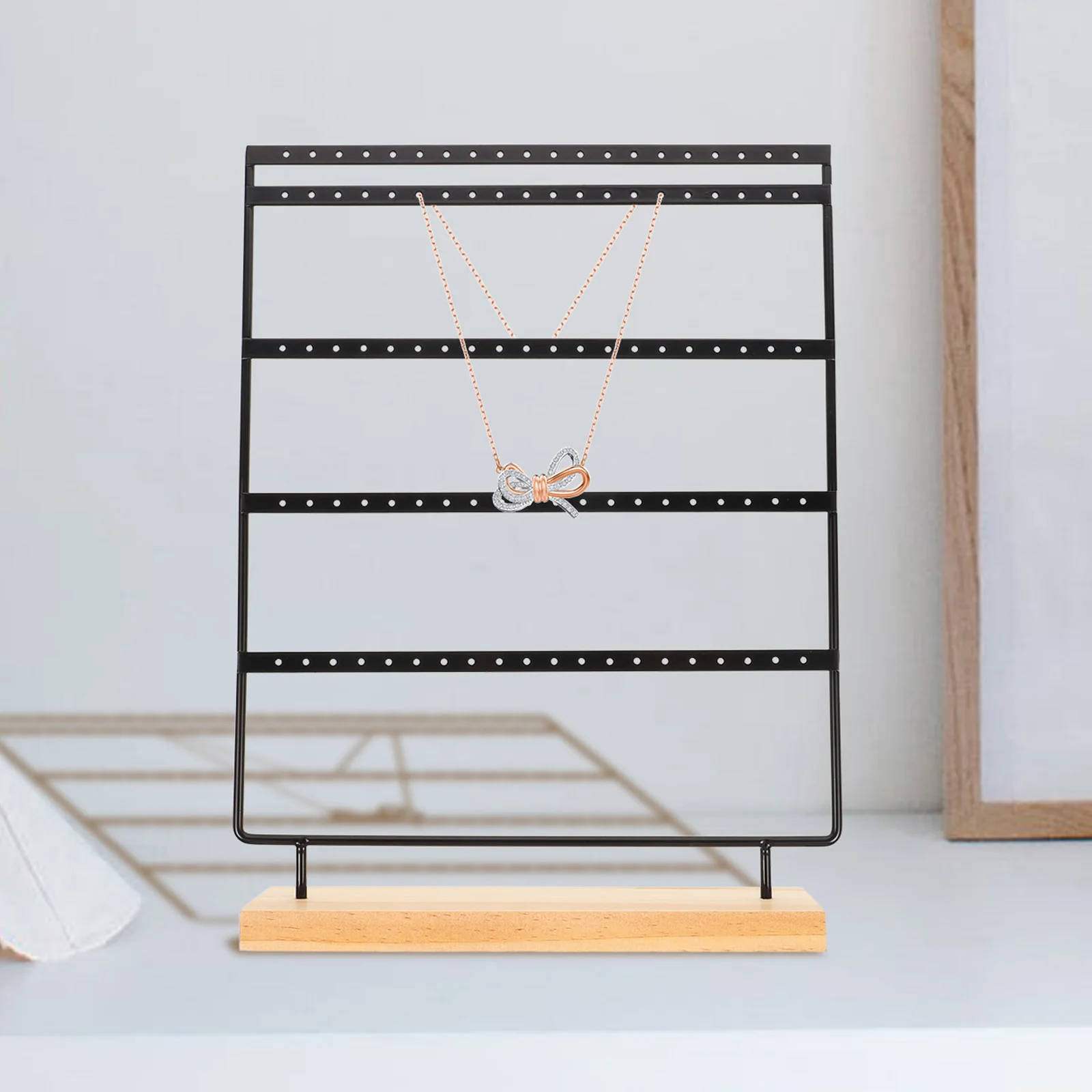 

Earring Display Stand Jewelry ganizer Rack Necklace Holder Wooden Base Iron Material Desktop Storage Creative Home Store