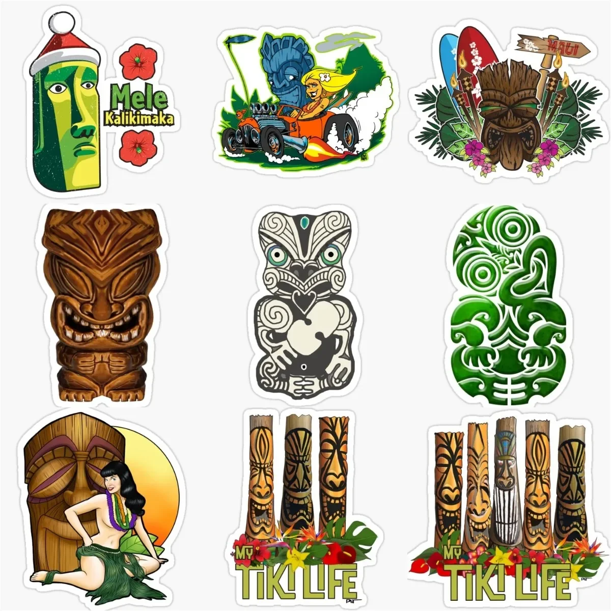 

Tiki Mask Native Hawaiian Totem Personalized PVC Waterproof Stickers Accessories for Decorate Car Bicycle Wall Van Window Table