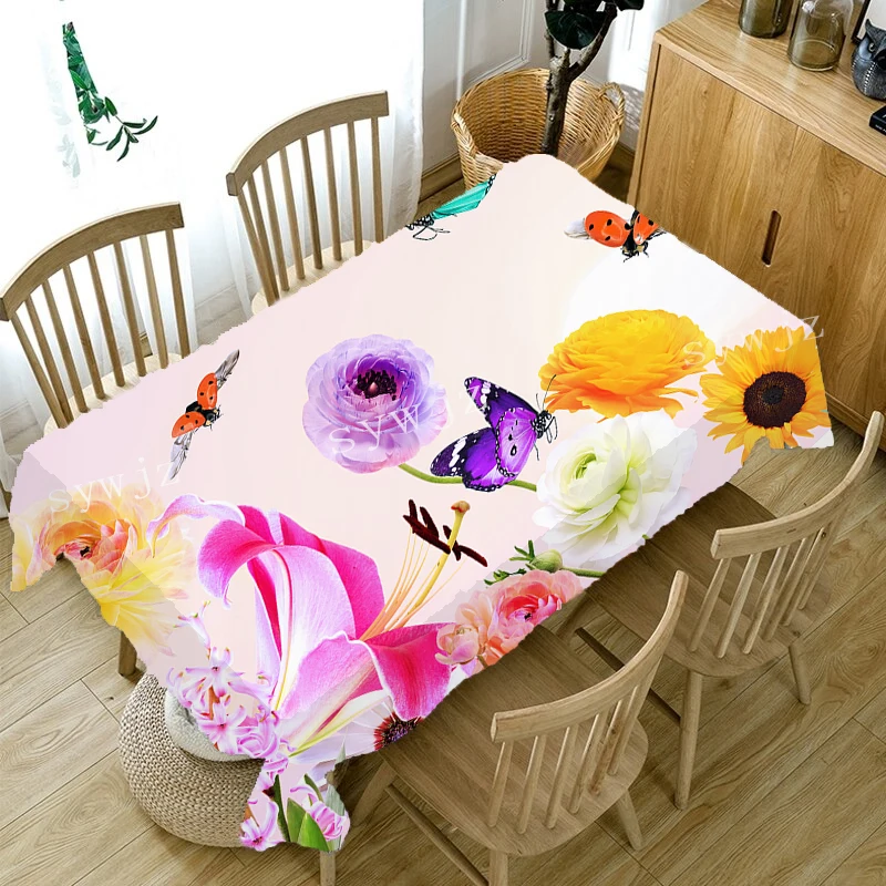 Morning Glory Flower Tablecloth Home Living Room Dining Table Coffee Table Antifouling Tablecloth Outdoor Retro Picnic Cloth