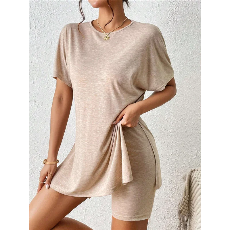 AOAO-Женские комплекты для отдыха из двух предметов с короткими рукавами, футболки большого размера и байкерские шорты