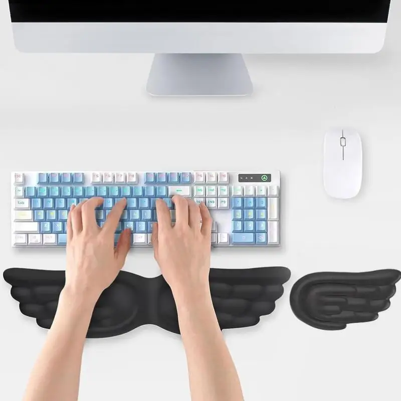 1Pcs Angel Wings Shaped Keyboard Mouse Wrist Rest Wing Memory Foam Anti-slip Silicone Ergonomic Wrist Guard Table Mat Mouse Pad
