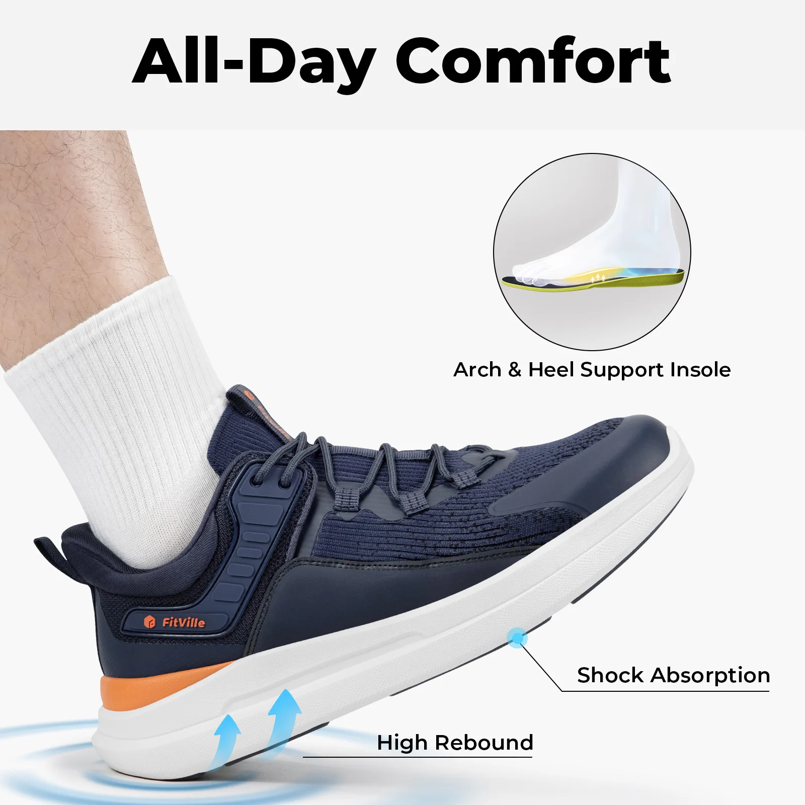 FitVille Wide Toe Men's Walking Shoes Cushioned Gym Sports Sneakers Comfort Arch Support Plantar Fasciitis Swollen Foot Bunion