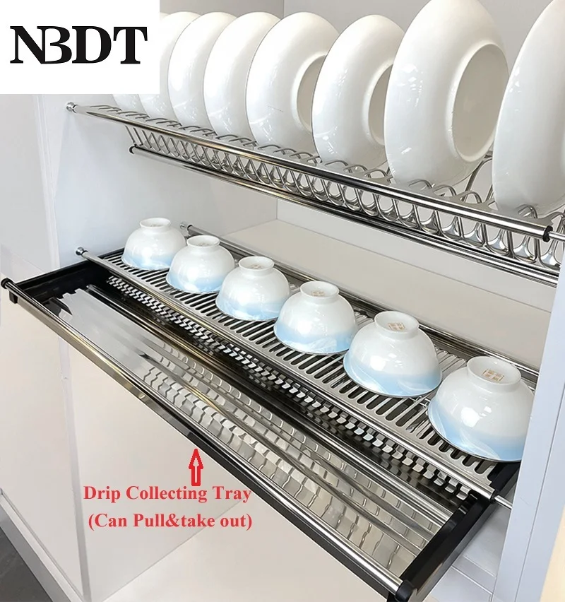 1Set Stainless Steel 2 Tiers Dish Rack With Drip Collecting Tray Kitchen Cupboard Plate Storage Drying