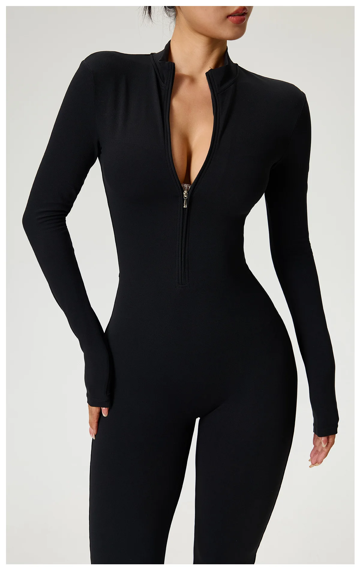 Neuer Reißverschluss-Jumpsuit mit Schlaghose Damenkleidung Sportbekleidung Gym Yoga Sportsets Spandex Nylon Trainingssets Damen Trainingsanzug – Detail 22