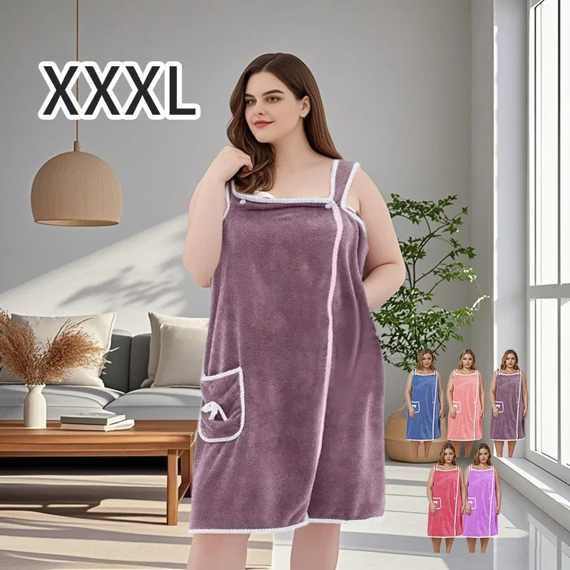 1 Pcs Women's Plus Size Wearable Bath Towel-Cute Bow Soft Shower Skirt for Women-Adjustable Bath Robe with Pocket for Home an