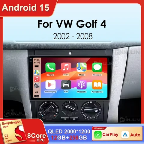 폭스바겐 VW 골프 4 IV 2002-2008 제타 MK4 클래식용 안드로이드 15 카 라디오 멀티미디어 플레이어 카플레이 GPS 오토 스테레오 DSP QLED