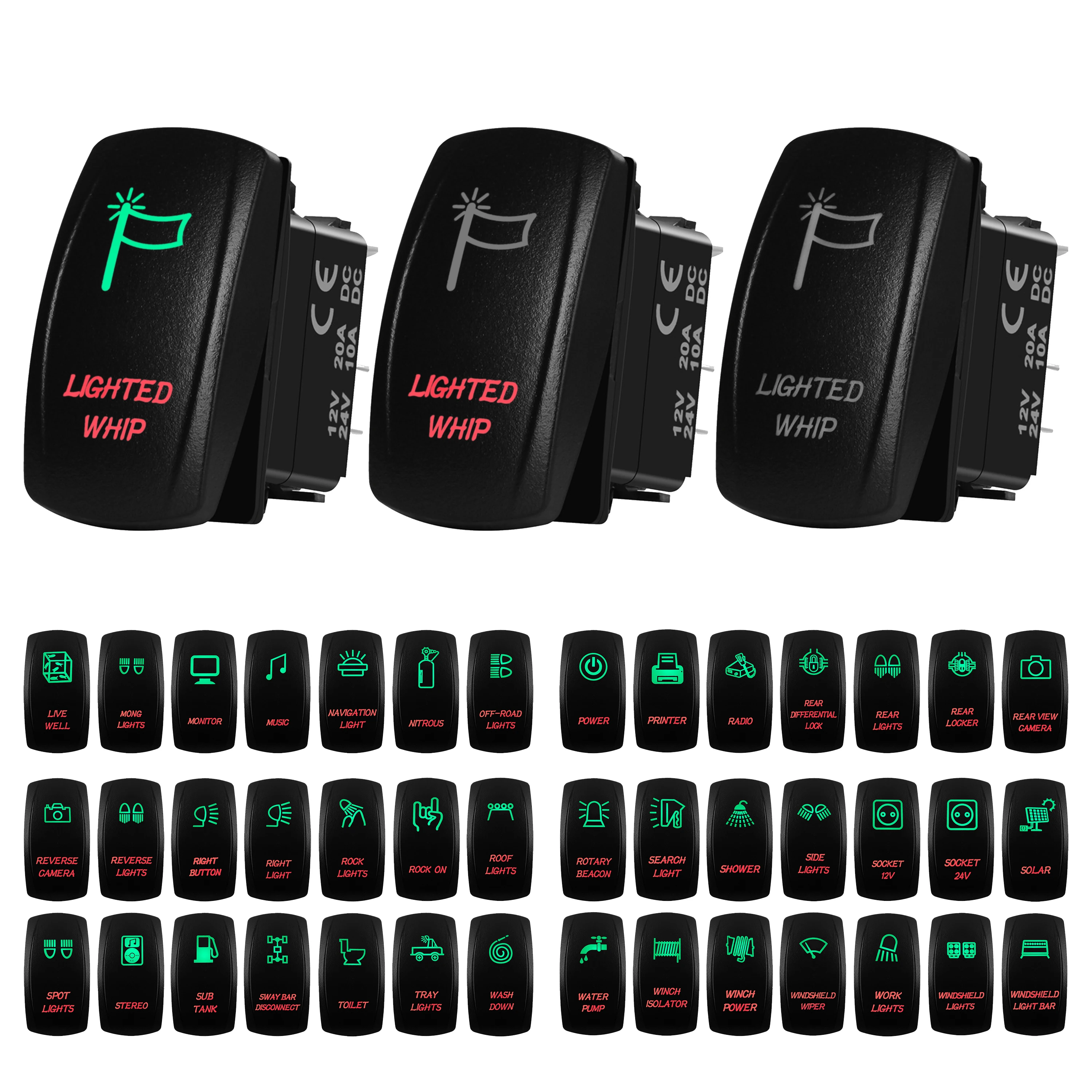 

Водонепроницаемый 5-контактный тумблер, зеленый и красный светодиод, 12 В/24 В, для лодок, автомобилей, грузовиков, Jeep JK JL, модификация солнечной системы