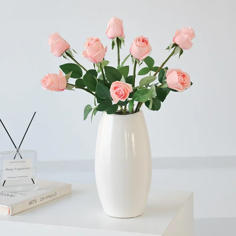 

10 Pcs/lot Moisturizing Rose Artificial Flowers Real Touch Roses Bridal Bouquet Wedding Decor Home Party Valentine's Day Floral