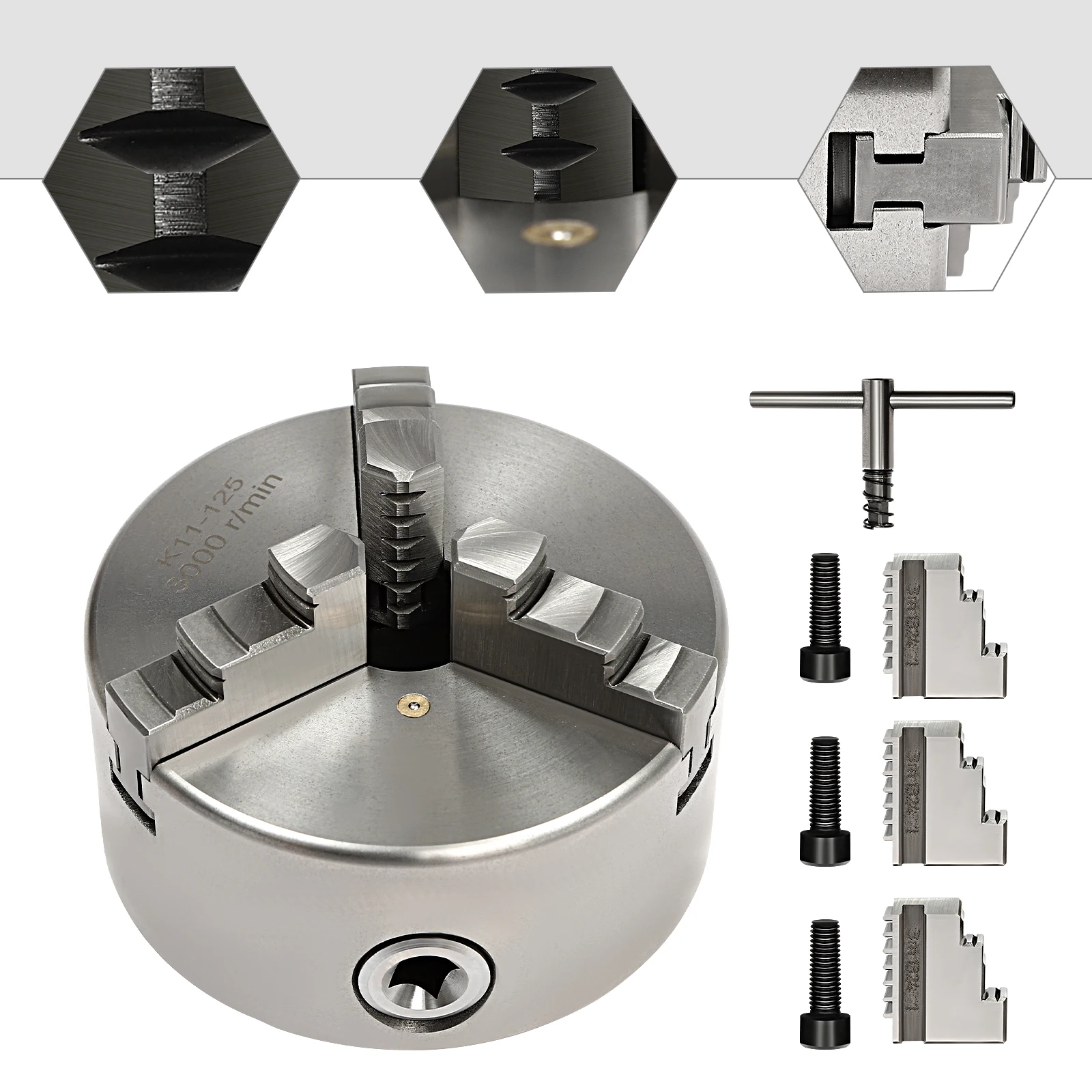 Selbstzentrierendes Drehmaschinenfutter-Set 3-Kiefer Selbstzentrierendes Drehmaschinenfutter 3000 U/min Selbstzentrierendes Futter für allgemeine/CNC-Werkzeugmaschinen – Detail 5