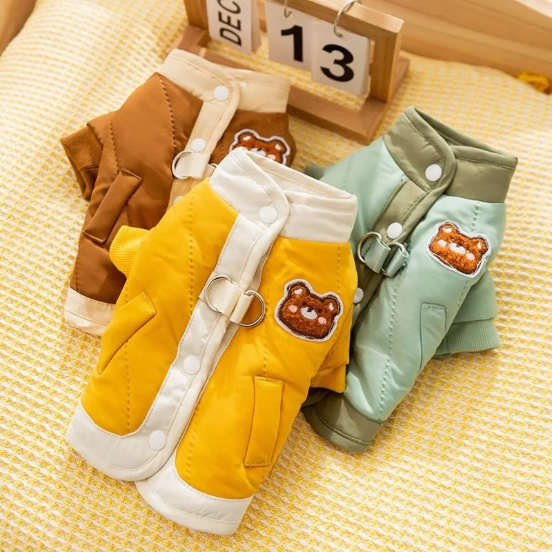 

Winter Dog Clothes Cute Bear Quilted Cotton Two Legs Cotton Coat Thickened Warm Teddy Coat Small Dogs Open Button Clothes