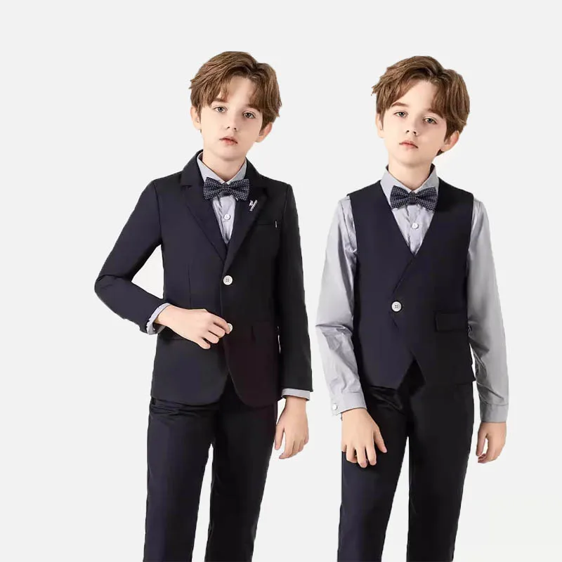 Boys Fistival Birthday Piano Dress Kids Easter Performance Costume Children 4Pieces Jacket Vest Pants Bowtie Photograph Suit