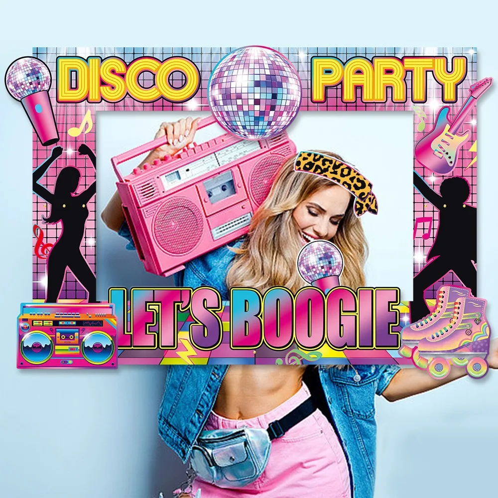 ديسكو موضوع لوازم الحفلات 70s كابينة تصوير الدعائم الرقص حفلة عيد ميلاد زينة كابينة تصوير الإطار الرجعية الهيب هوب لوازم الحفلات