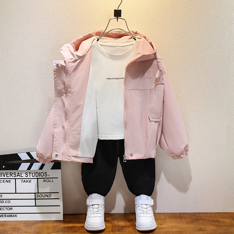 السترات والمعاطف سترة الربيع للفتيات ملابس الخريف سترة واقية خفيفة الوزن مع غطاء محرك السيارة معطف رقيق للأطفال الكبار