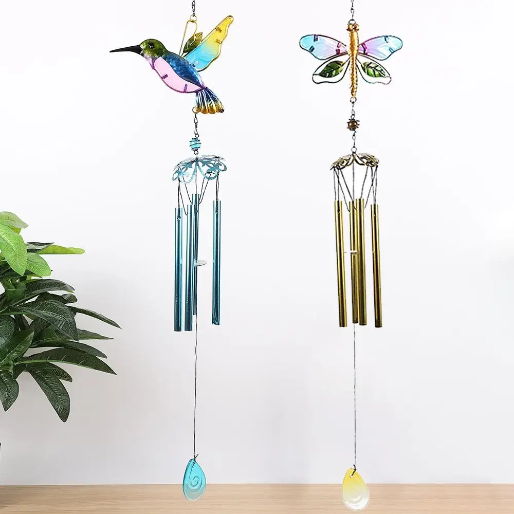 Hummingbird Bells Wind Chime Handicrafts Metal Glass Painted Garden Hanging Decorations Waterproof Landscape Outdoor Pendant