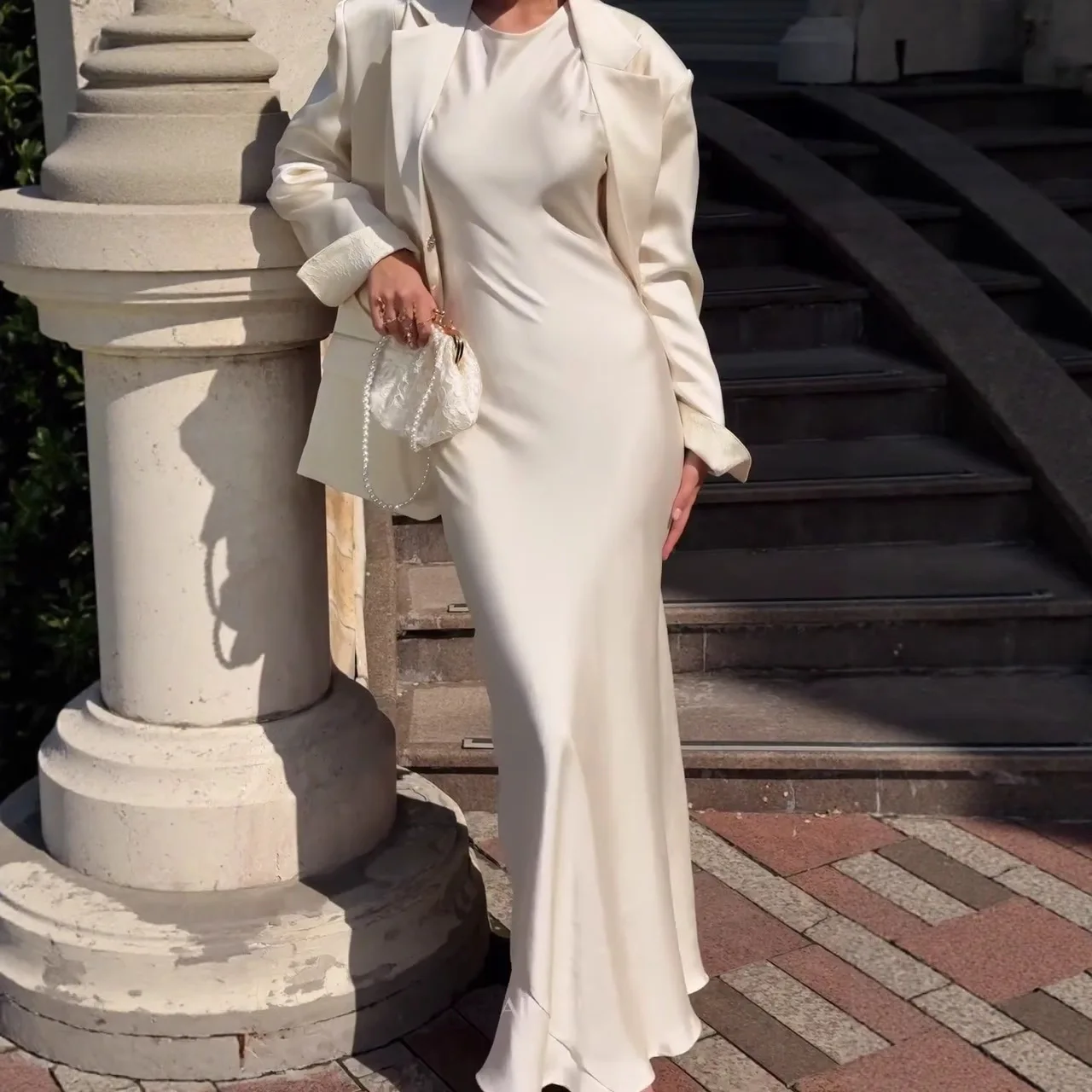 2025 Autumn New Solid Color Loose Draping Texture Blazer Long Dress Two Piece Set Women Fashion Suit Multi Color Options