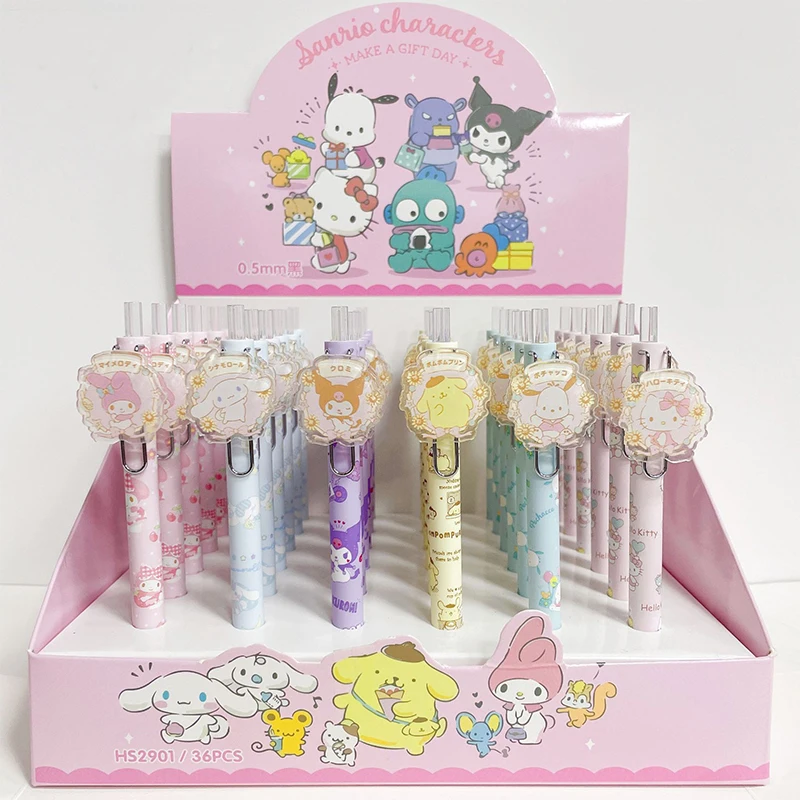 

6pcs/36pcs New Sanrio Press Pen Cute Hellokitty Melody Kuromi Patch Neutral Pen Student Writing Press Neutral Pen