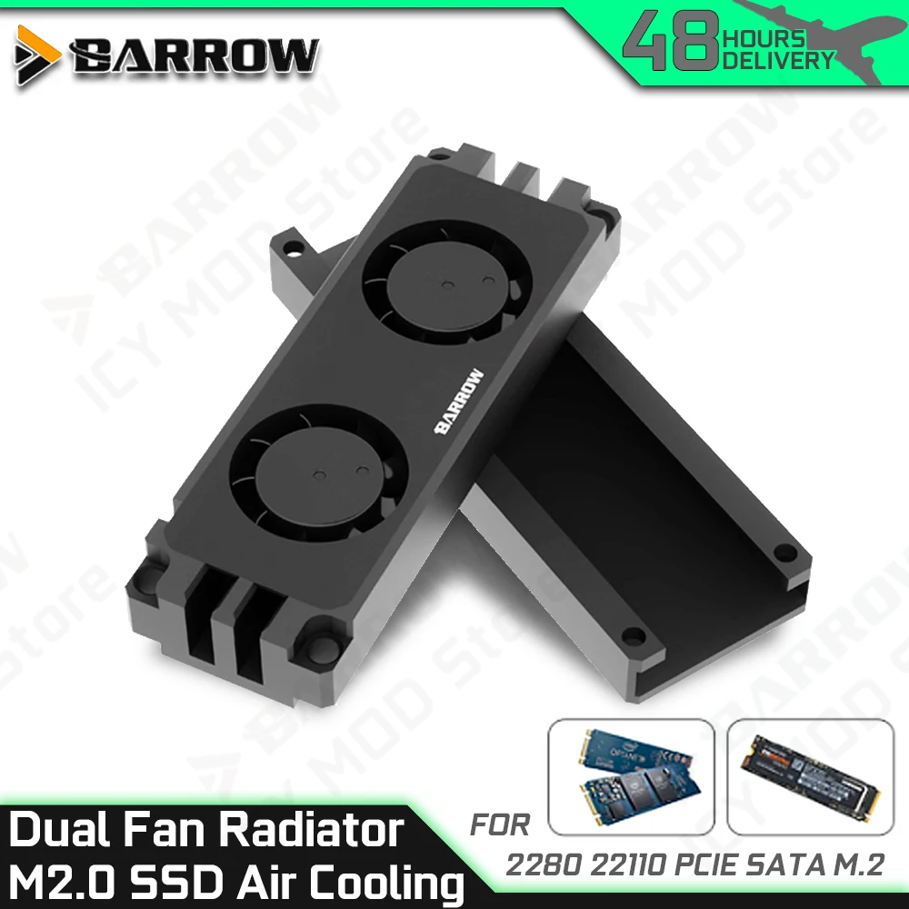 

Охлаждающий твердотельный накопитель Barrow M2.0 с двойным вентилятором и воздушным охлаждением для 2280 22110 PCIe SATA, корпус для ПК MOD HDM2280-FT