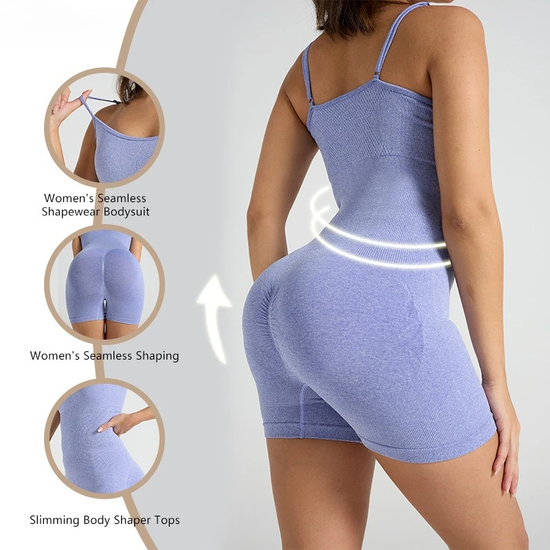 

Mileegirl Seamless Women Yoga Shorts Jumpsuits Tight Fit Sports Tracksuit Adjustable Thin Straps Gym Suit Workout Bodysuit