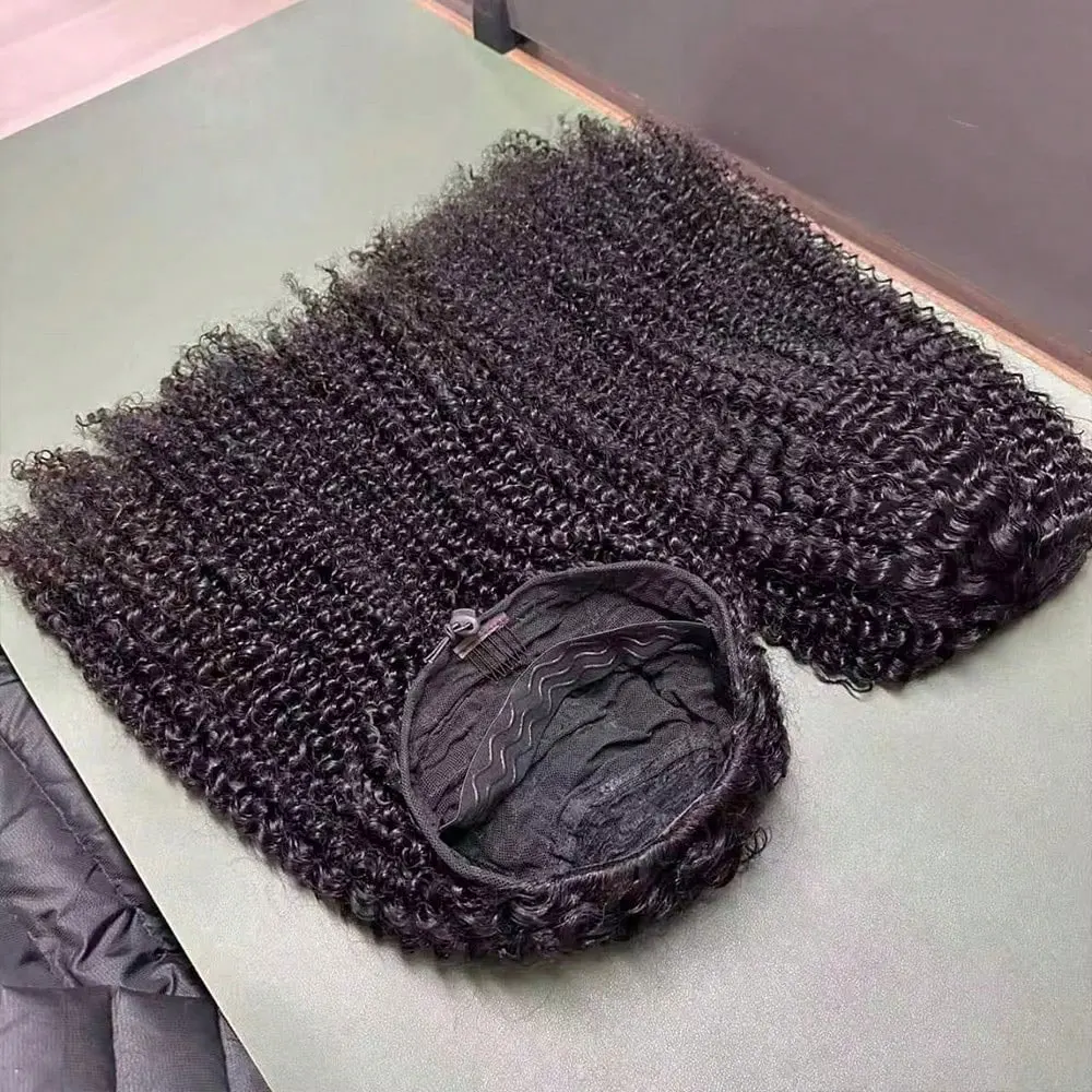 

3 In 1 Half Wigs Human Hair Afro Kinky Curly Half Wig With Drawstring Kinky Curly Glueless Wigs Human Hair Natural Hairline
