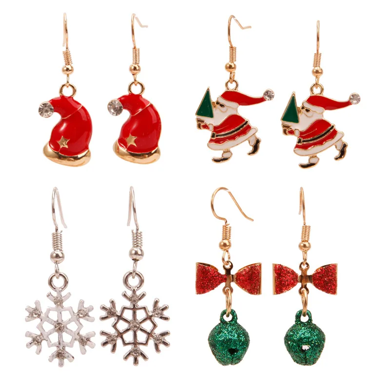 Christmas Dangle Earrings for Women Lovely Santa Claus Snowman Bell Christmas Tree Drop Earrings Xmas Jewelry Gift for Girls