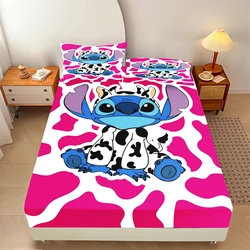 Stitch  Fitted Sheet 100% Polyester Bedding Set With Pillowcase Suitable For Children And Adults Anime Kawaii