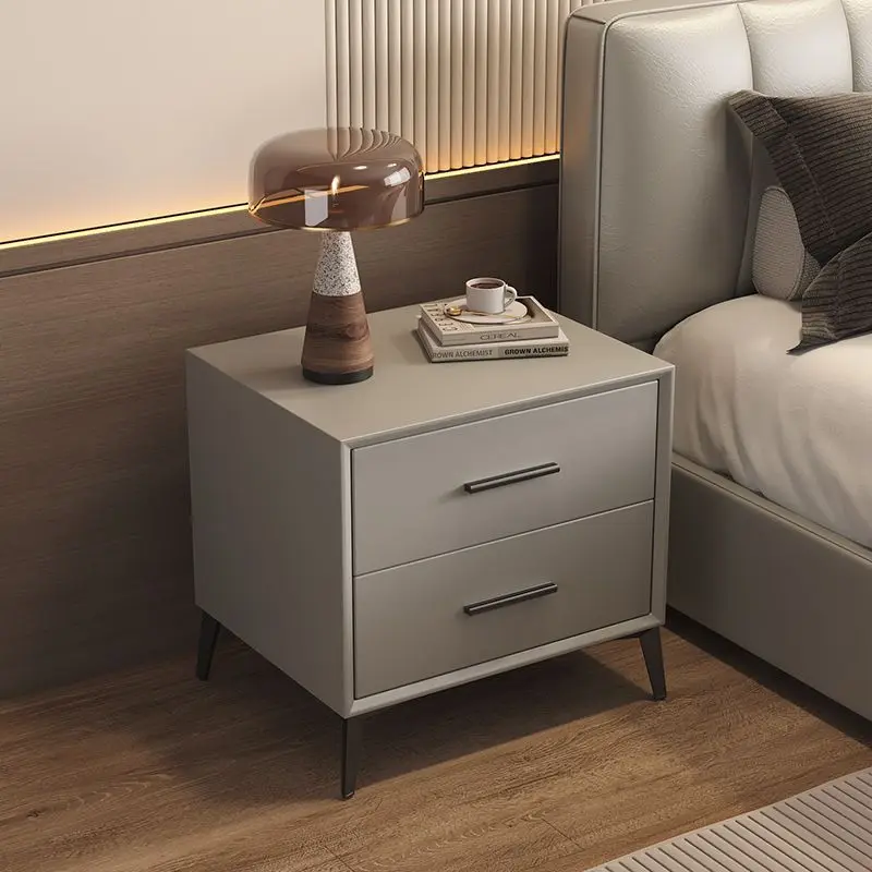 

New rock slab countertop small cabinet slab type simple light luxury leather bedside table bed and breakfast bedside table Inter