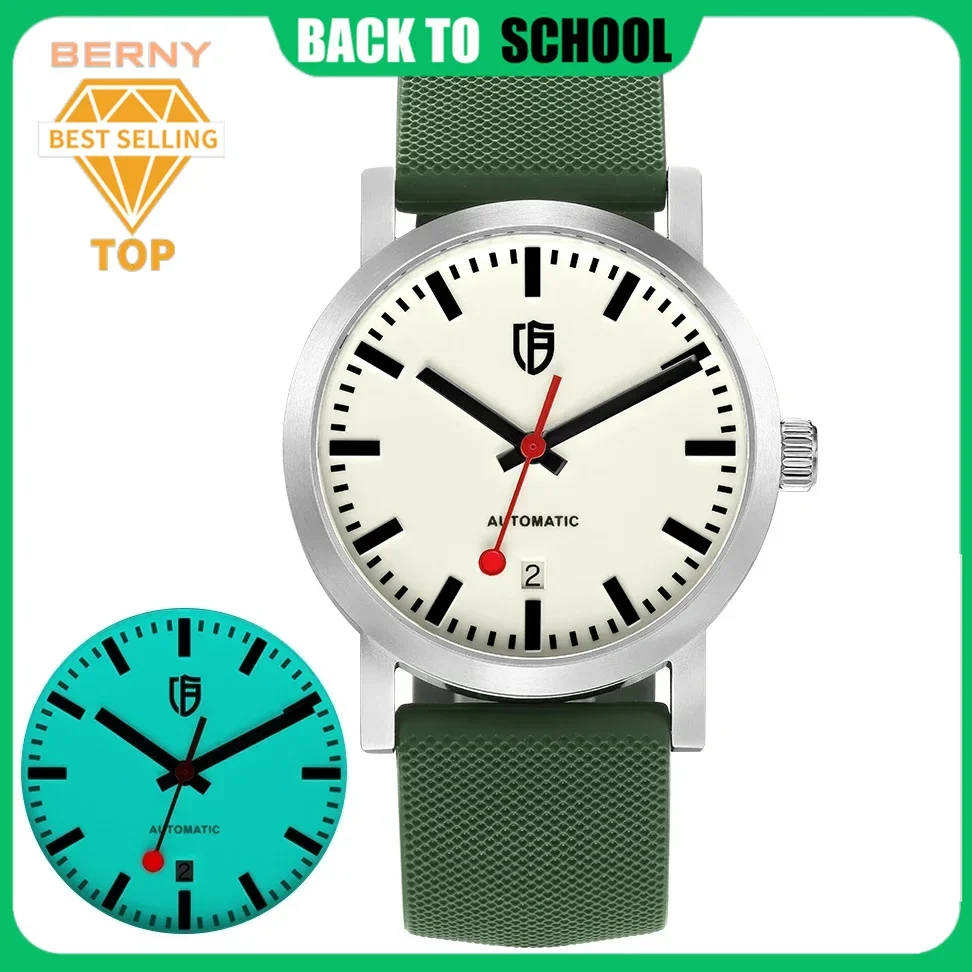 

BERNY Watch for Men Automatic Self-Wind Gold Watch Luxury Brand Super Luminous Mechanical Swiss Railroad Wristwatch Men 5ATM