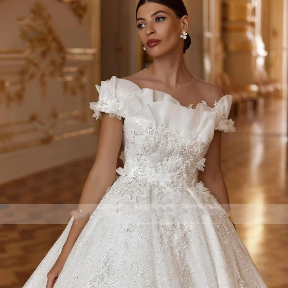 Flavinke personalizado a linha chique vestidos de casamento para as mulheres fora do ombro vestido de novia renda bordado feito vestidos de noiva