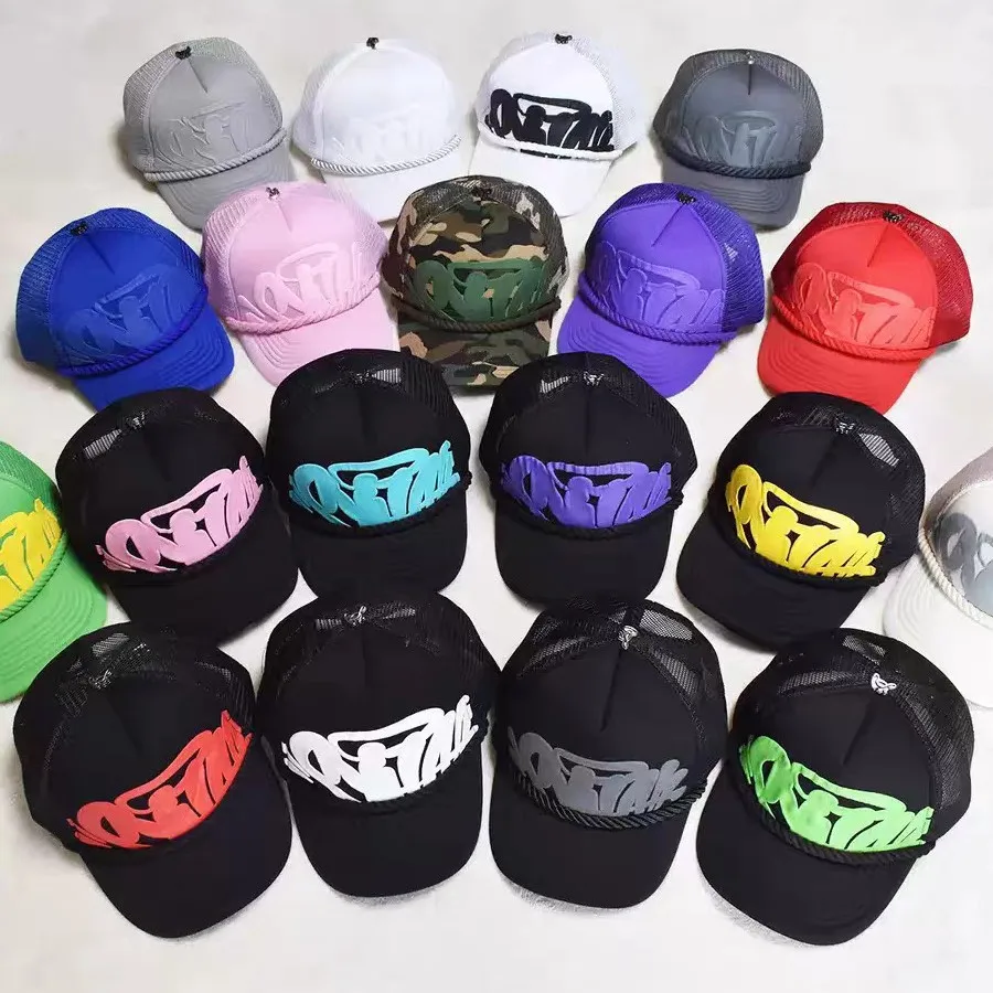 Unisex American Trendy Trucker Hat Breathable Mesh Sun Protection Baseball Cap with Embroidered Letter Long Brim Hat
