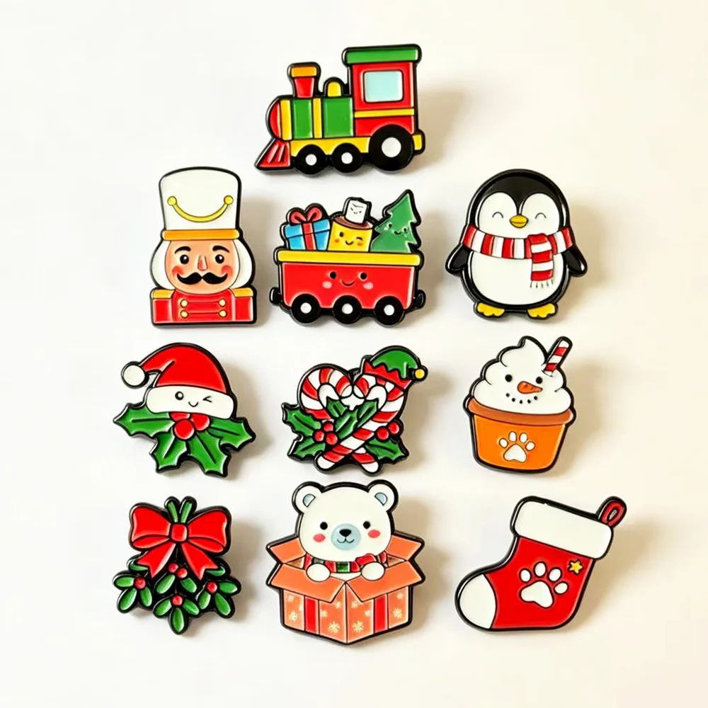 Cross border New Product Christmas Series, Cartoon Cute Penguin Snowman Car Bear Shaped Badge Metal Brooch