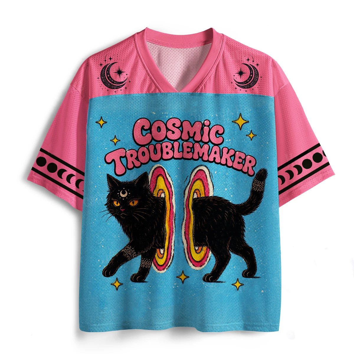 Summer  Item #Space Mischievous Cat# Mesh Breathable Quick Drying Outdoor Sports Men's and Women's Loose Short Sleeved T-shirt