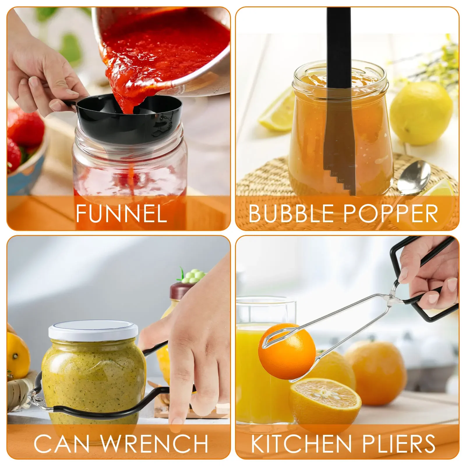 7pcs Canning Tools Jar Grabber Lid Jar Lifter Tong Wrench Funnel for Kitchen Starter Canning Supplies Kit Can Pliers Cap Opener