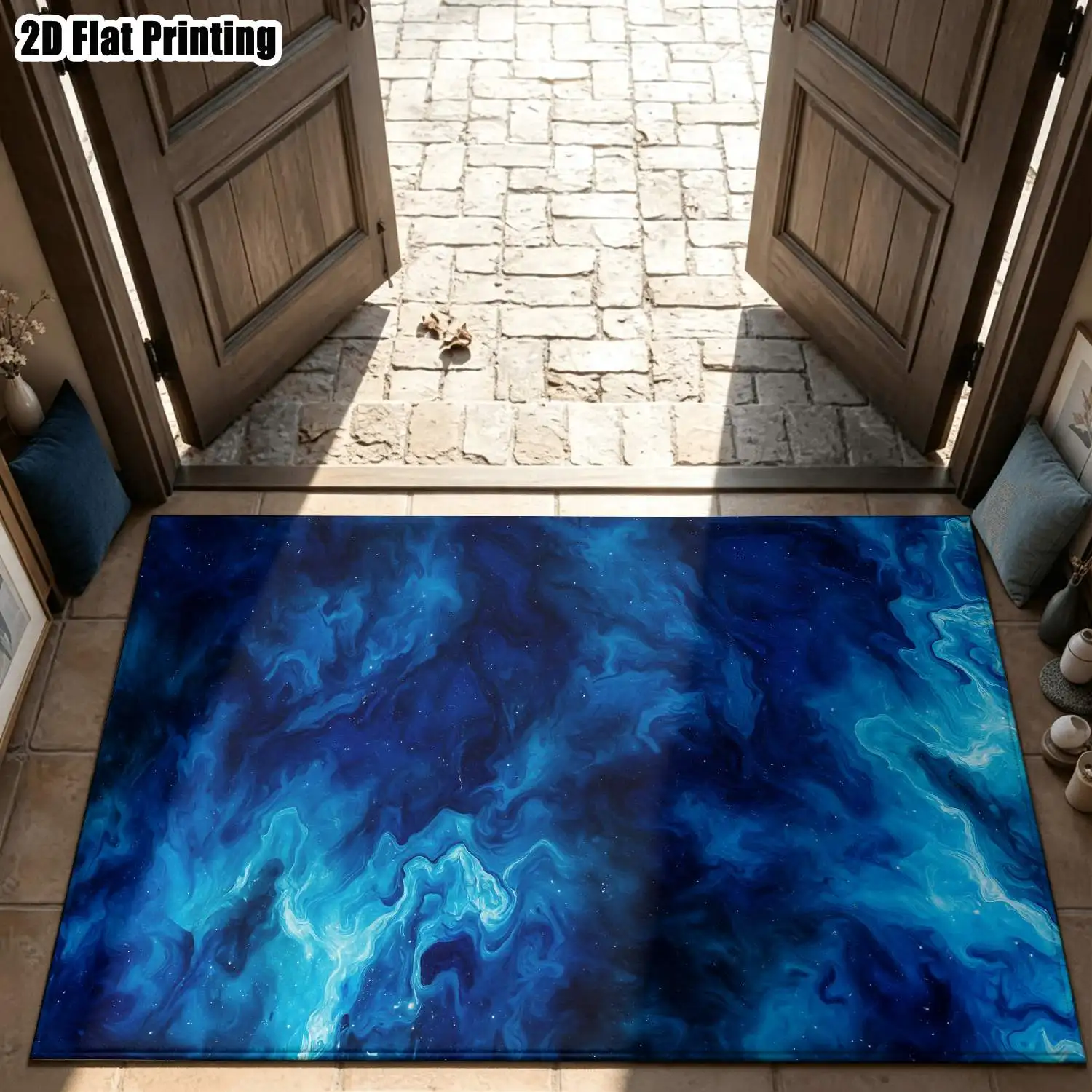 1Pc 2D Printed Carpet: Deep Blue White Abstract Art, Nordic/Instagram-Inspired Modern Simple European Geometric Abstract Home Decor Carpet, Multi-Size, Machine Washable, for Entrance, Dining Room, Foyer, Living Room, Bedroom