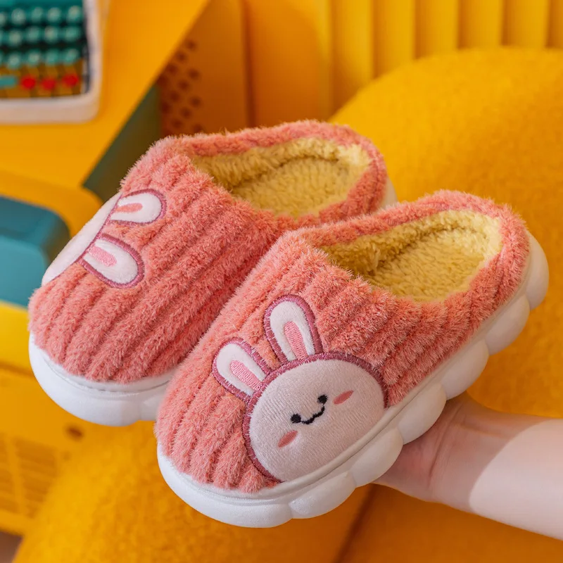 New Winter Kids Cotton Slippers Cute Bear Boy Plush Warm Children Home Shoes Indoor Non-Slip Platform Girls and Boys Footwear