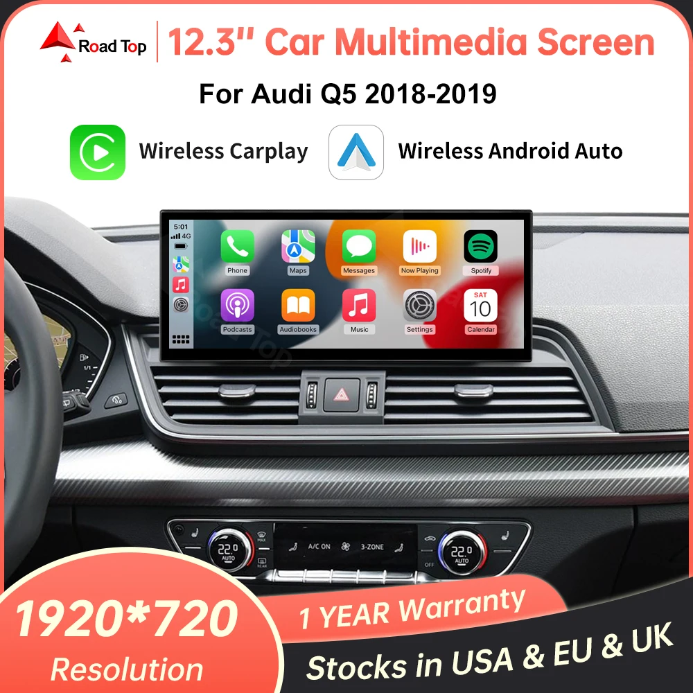 Display multimediale per auto CarPlay wireless con schermo Linux da 12,3 pollici per Audi Q5 2018-2019 Sistema MIB2 con Android Auto Airplay Autolink