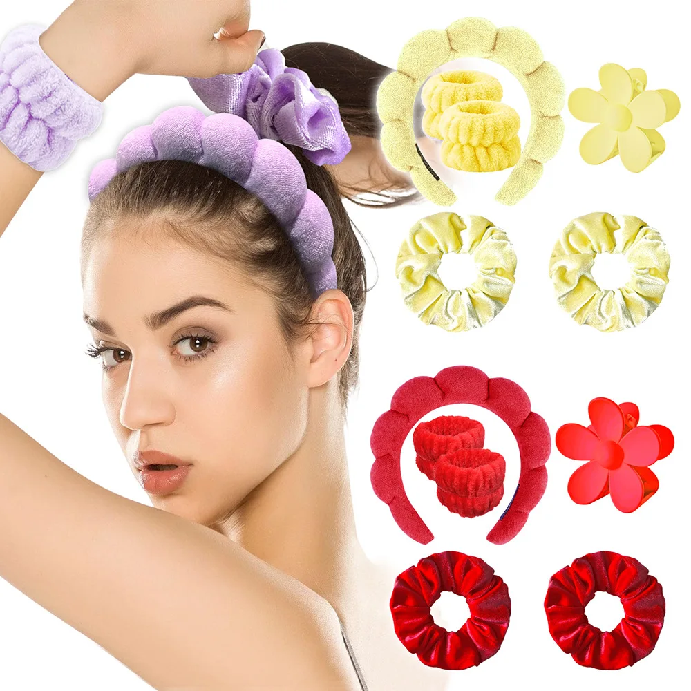 Acórios de cabelo fs com linha fina, esponja removedora de maquiagem, faixa de cabelo para banho, acórios de cab...