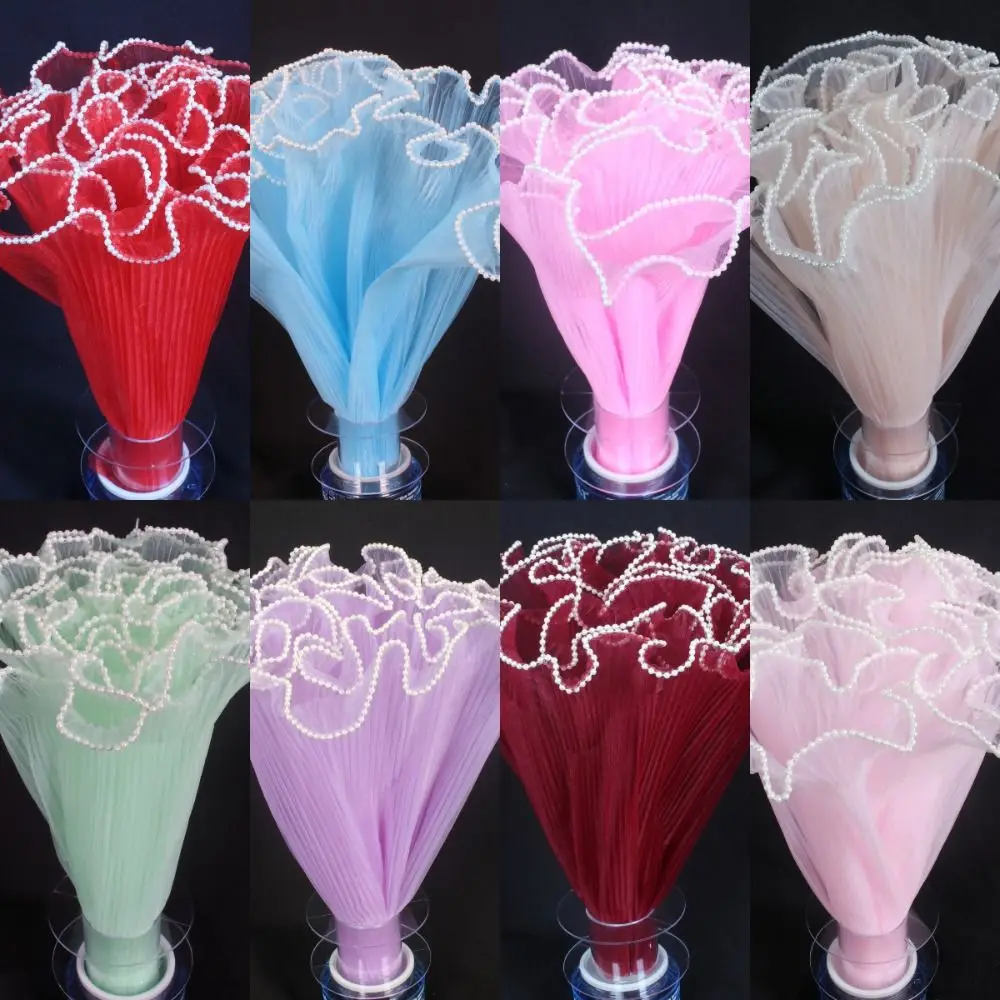 

Ткань для упаковки цветов с жемчужным кружевом, ручной работы, из волнистой пряжи, подарочная упаковочная бумага, романтический рулон для флористов, для упаковки цветочных букетов