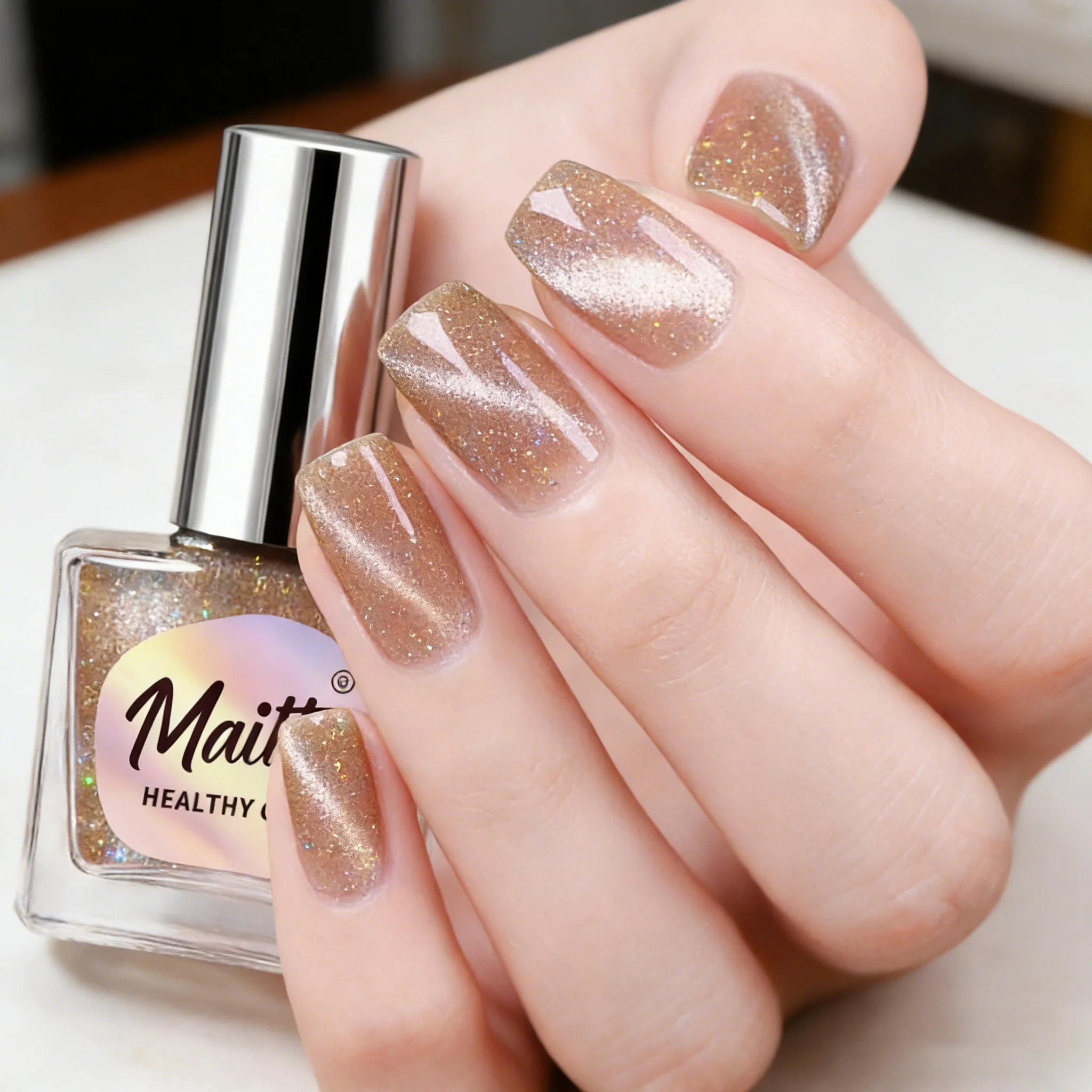 WA534 Beige 12ml No-bake Cat's Eye Water-based Nail Polish, Odorless, With Magnet, It Dries Quickly, No Need UV Lamp, Easy Tear