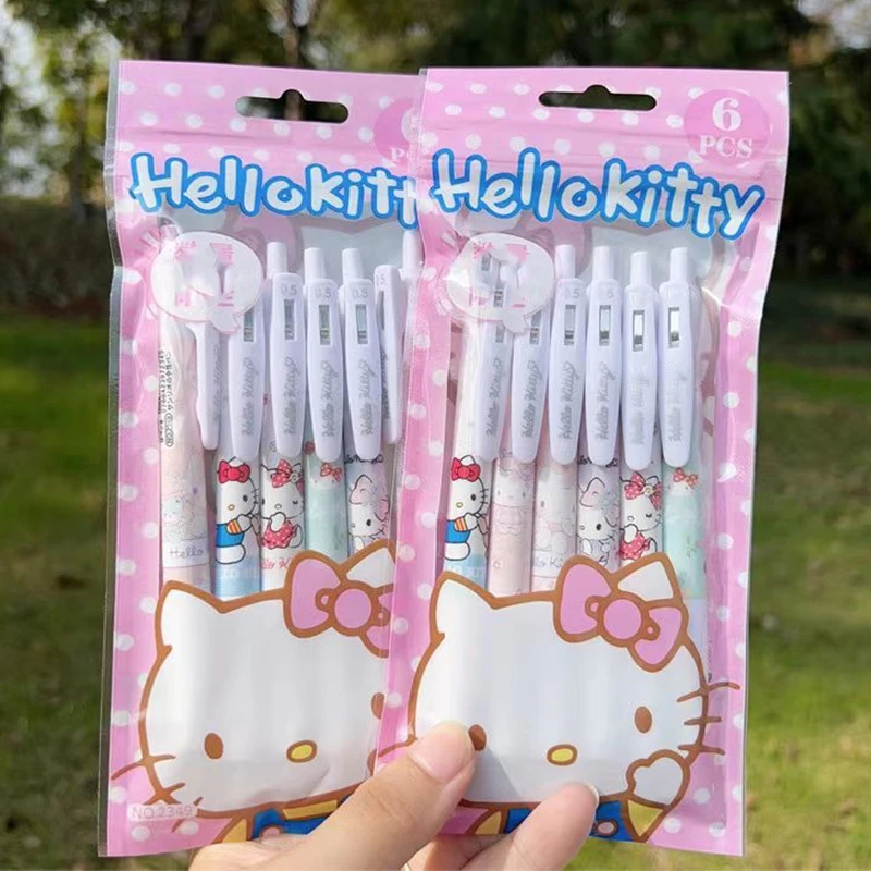 

6pcs Sanrio HelloKitty Cute Cartoon Touch Neuter Pen High Appearance Level Stationery Office Supplies Children's Favorite Gift