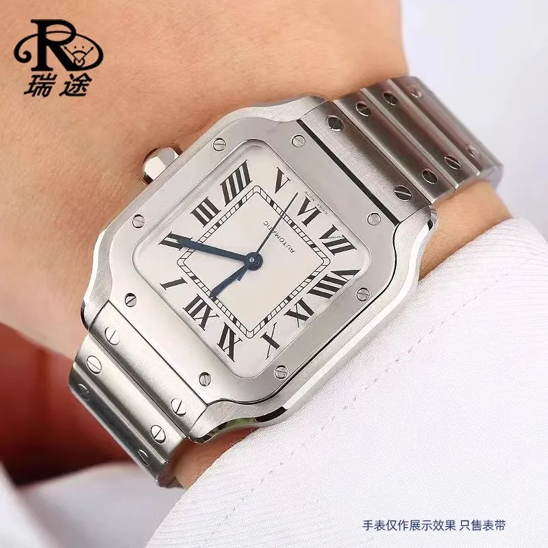 

Для Cartier Santos 100 WSSA0009 мужской и женский однотонный ремешок из нержавеющей стали с пряжкой-бабочкой, цепочка для часов 20 мм 23 мм, браслет