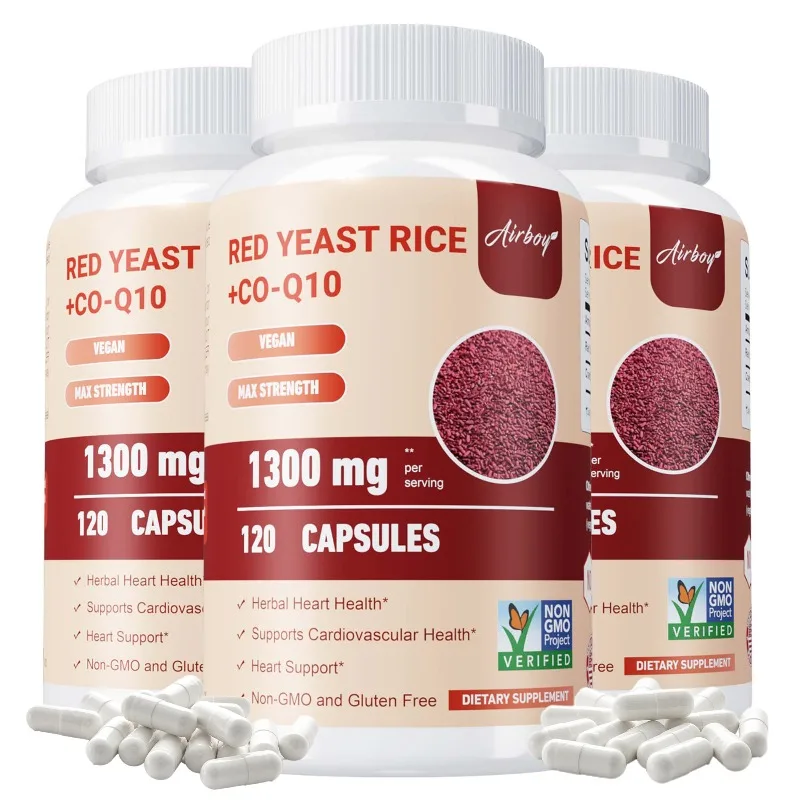 

Red Yeast Rice Capsules - with Coenzyme Q10, Benefits Cardiovascular Blood Circulation, Heart Health and Energy Production