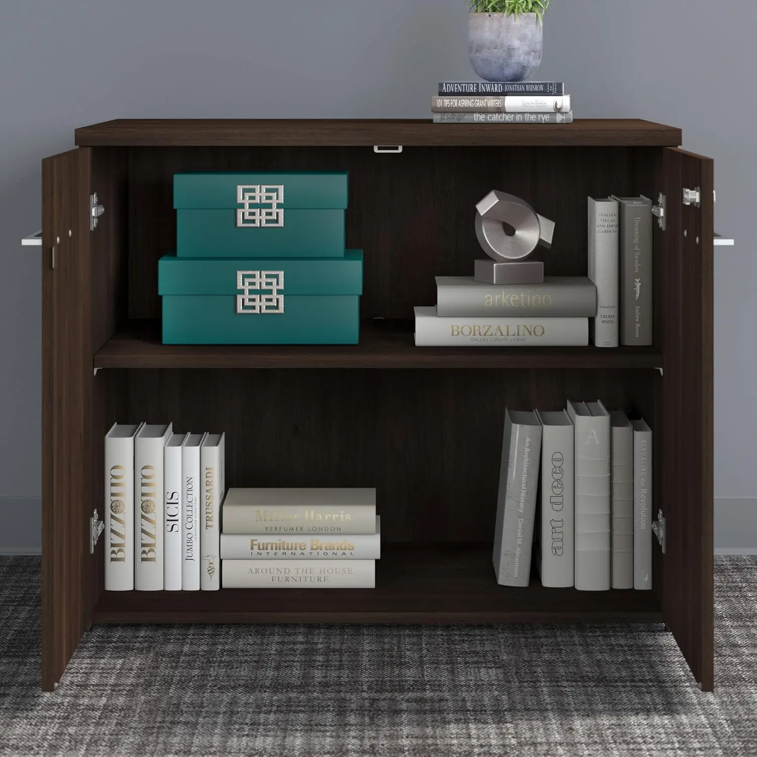 Office 500 5 Shelf Bookcase with Doors in Black Walnut