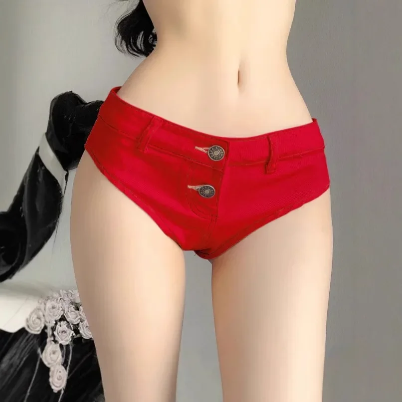 Y2K Women Black Micro Mini Denim Shorts Low‑Waist Slim Fit Button Fly Jeans Shorts Club Streetwear Bottoms
